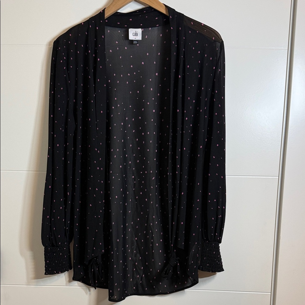 CAbi Black Sheer Blouse with Pink Dots